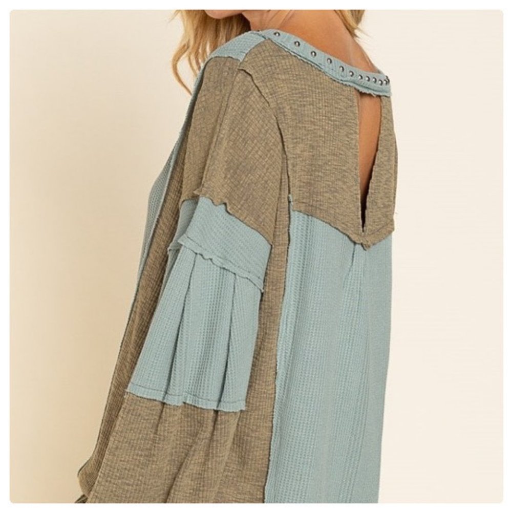 RE-STOCKED POL Raw Edge Color Block Top - Picture 8 of 15